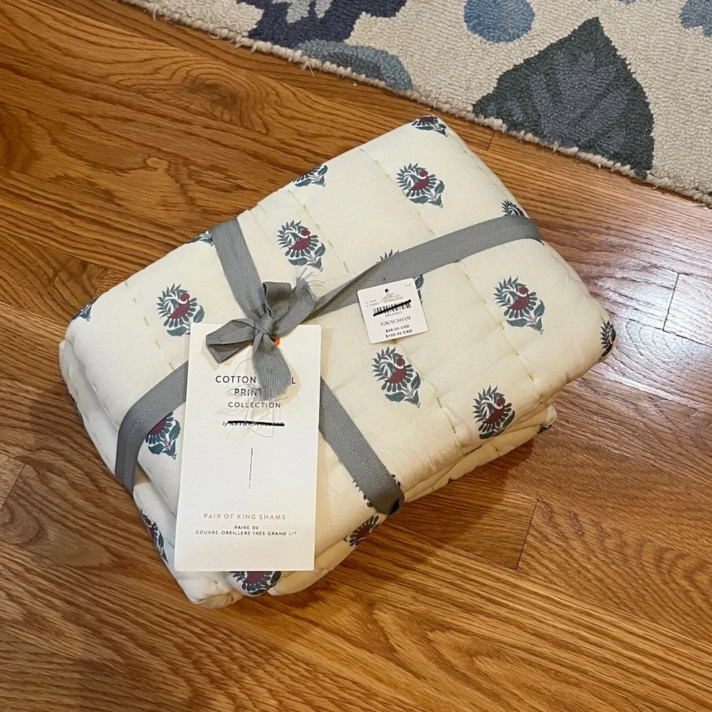 Anthropologie Cotton Floral Printed King Shams NWT